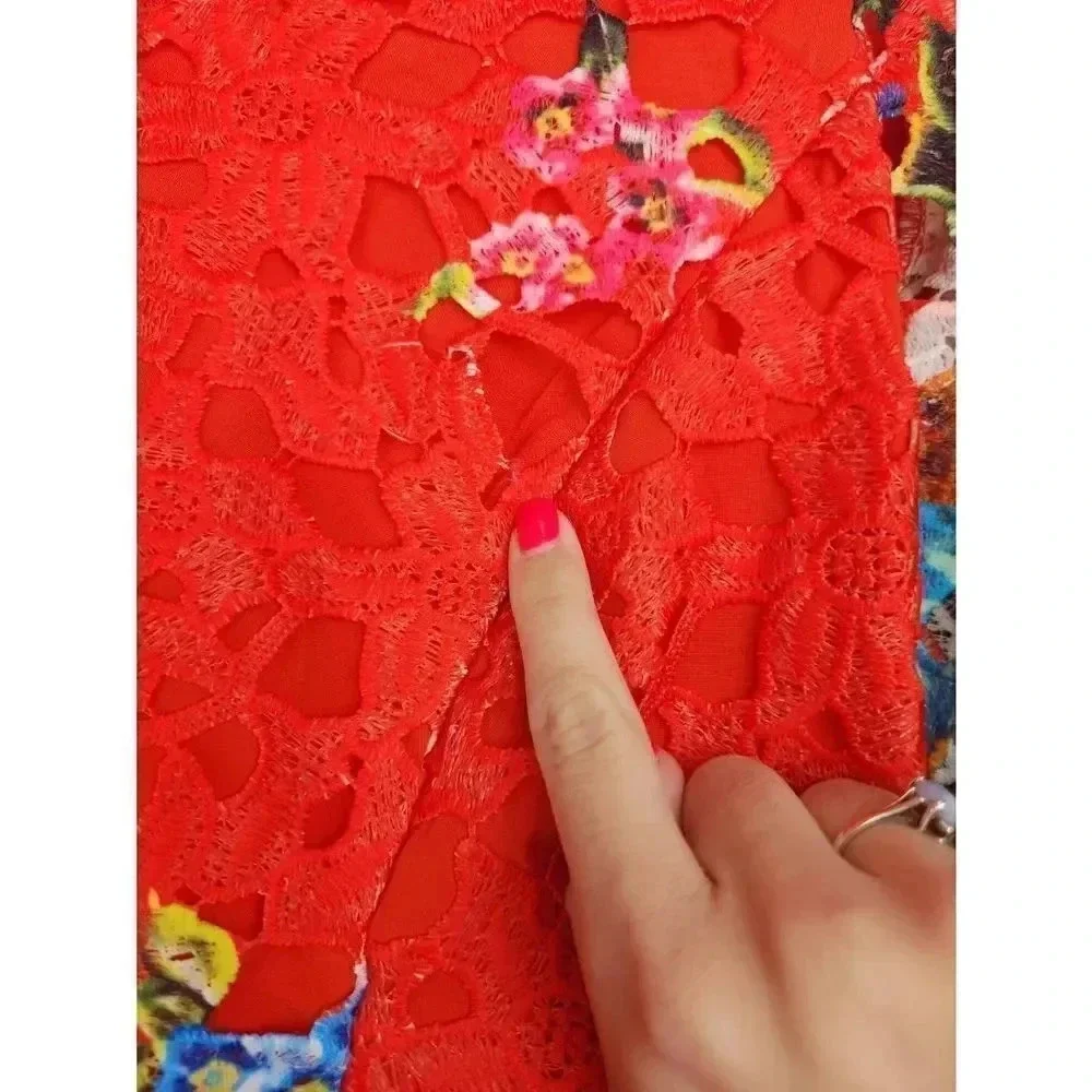 Bella Badgley Mischka Cynthia Red Floral Knee Length Dress Womens Size 4.